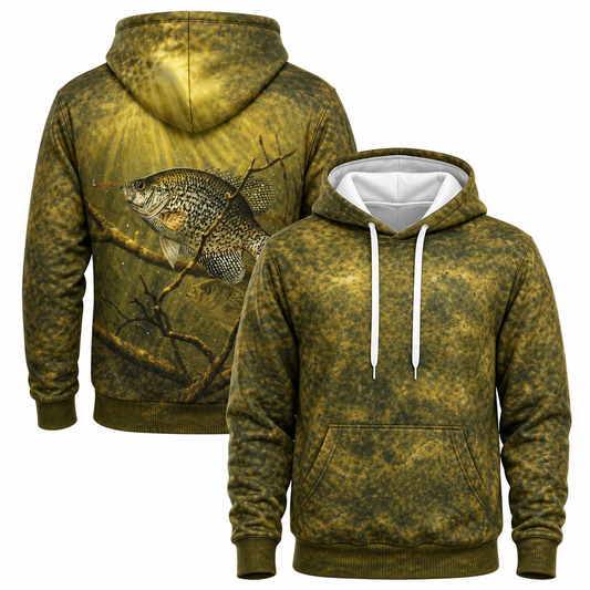Crappie Olive Gold Timber 3D All Over Print Fishing Hoodie