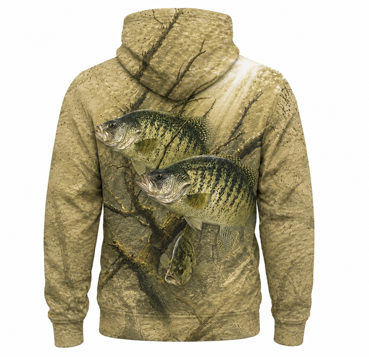 Crappie School Tan Brush Camo 3D Print Fishing Hoodie