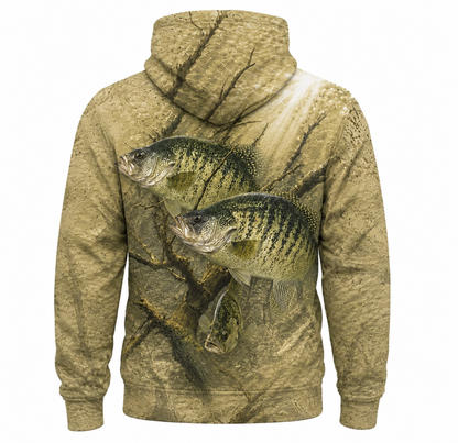 Crappie School Tan Brush Camo 3D Print Fishing Hoodie