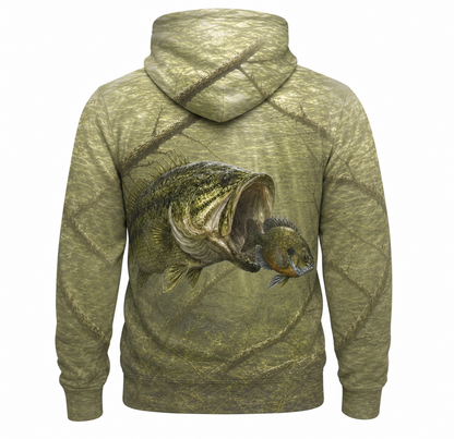 Largemouth Bass Khaki Camo 3D All Over Print Fishing Hoodie