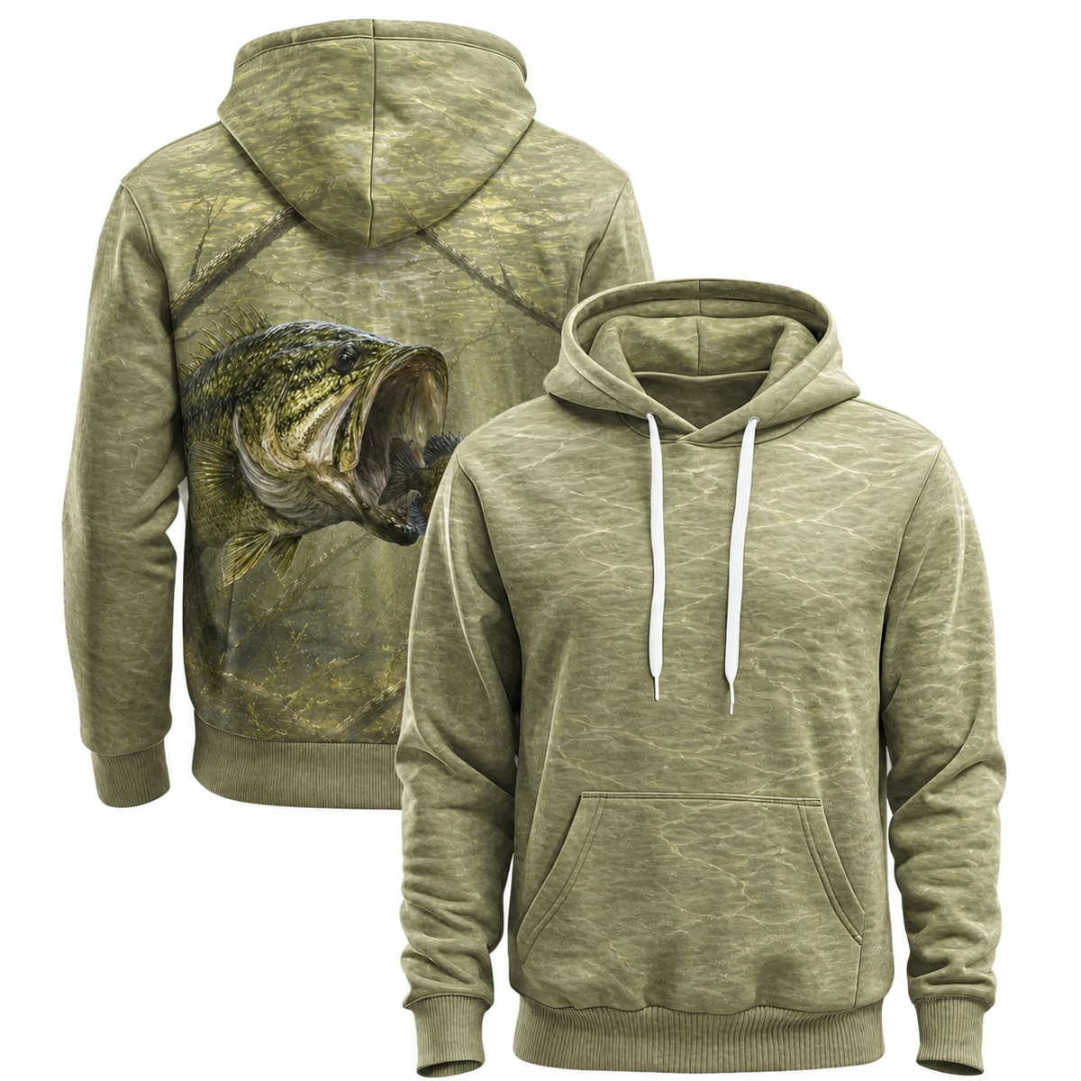 Largemouth Bass Khaki Camo 3D All Over Print Fishing Hoodie