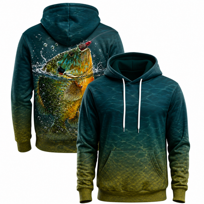 Bluegill Teal Water Splash 3D All Over Print Fishing Hoodie