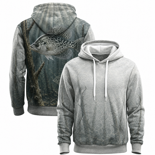 Pale Gray Crappie Timber 3D All Over Print Fishing Hoodie