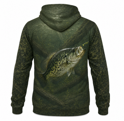 Dark Green Crappie Brush Camo 3D Print Fishing Hoodie