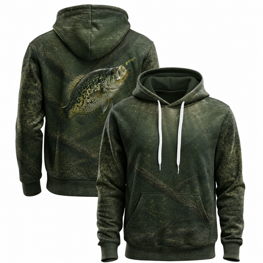 Dark Green Crappie Brush Camo 3D Print Fishing Hoodie