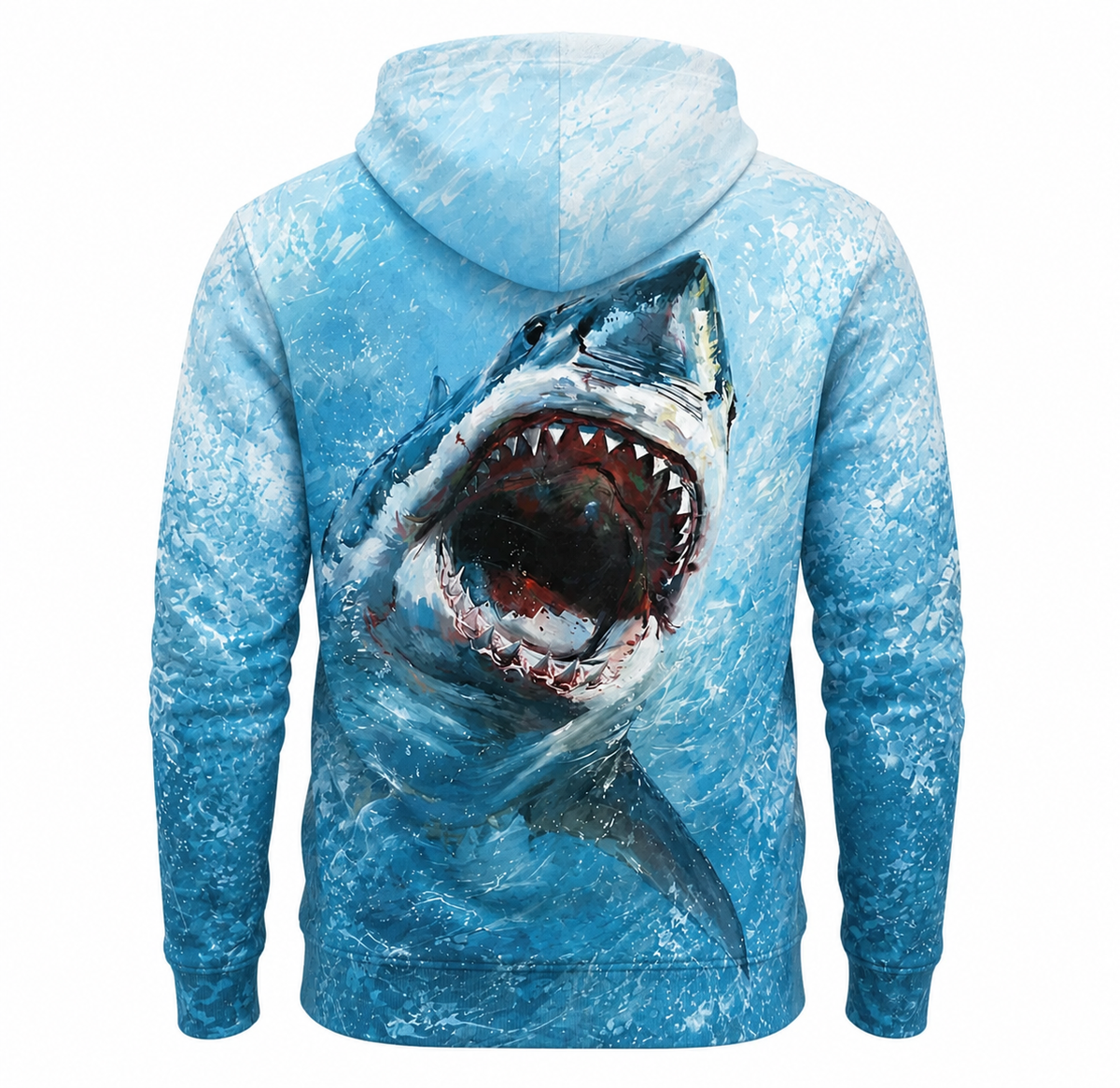 Great White Shark Icy Blue 3D All Over Print Fishing Hoodie