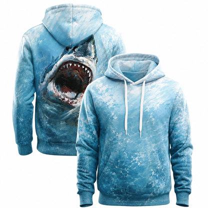 Great White Shark Icy Blue 3D All Over Print Fishing Hoodie