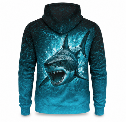 Cyan Contour Shark Attack 3D All Over Print Fishing Hoodie