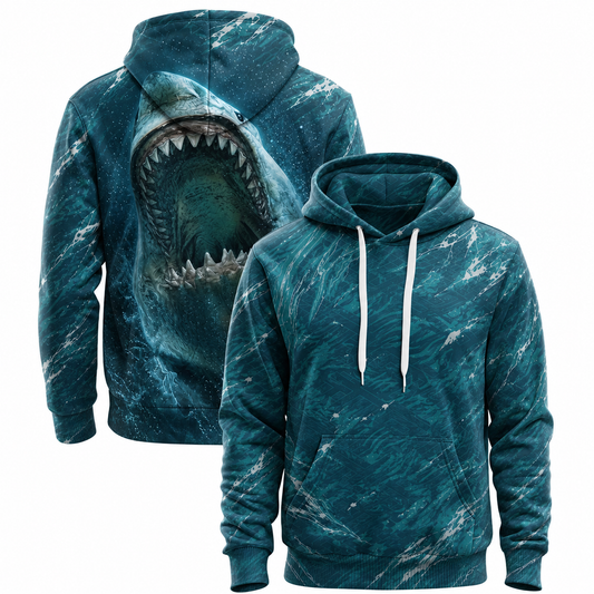 Deep Teal Shark Ocean Dive 3D All Over Print Fishing Hoodie
