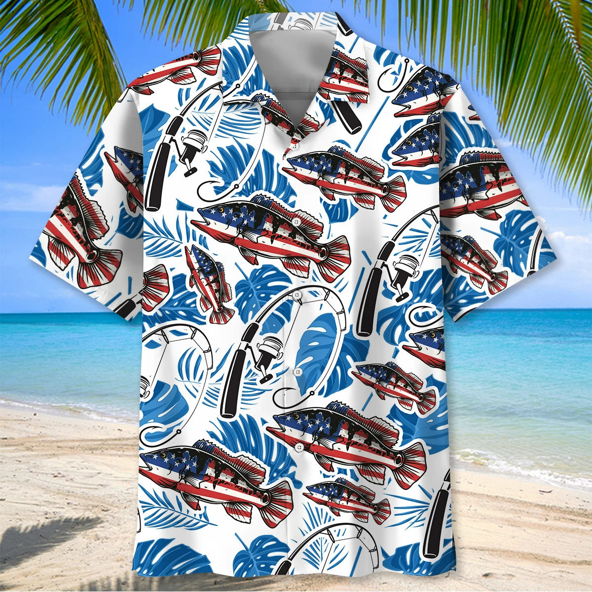 Bass Fishing American Flag Tropical Hawaiian Shirt