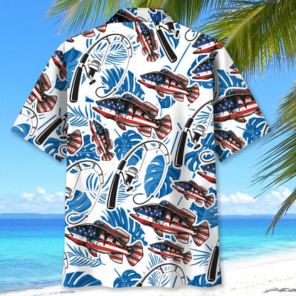 Bass Fishing American Flag Tropical Hawaiian Shirt