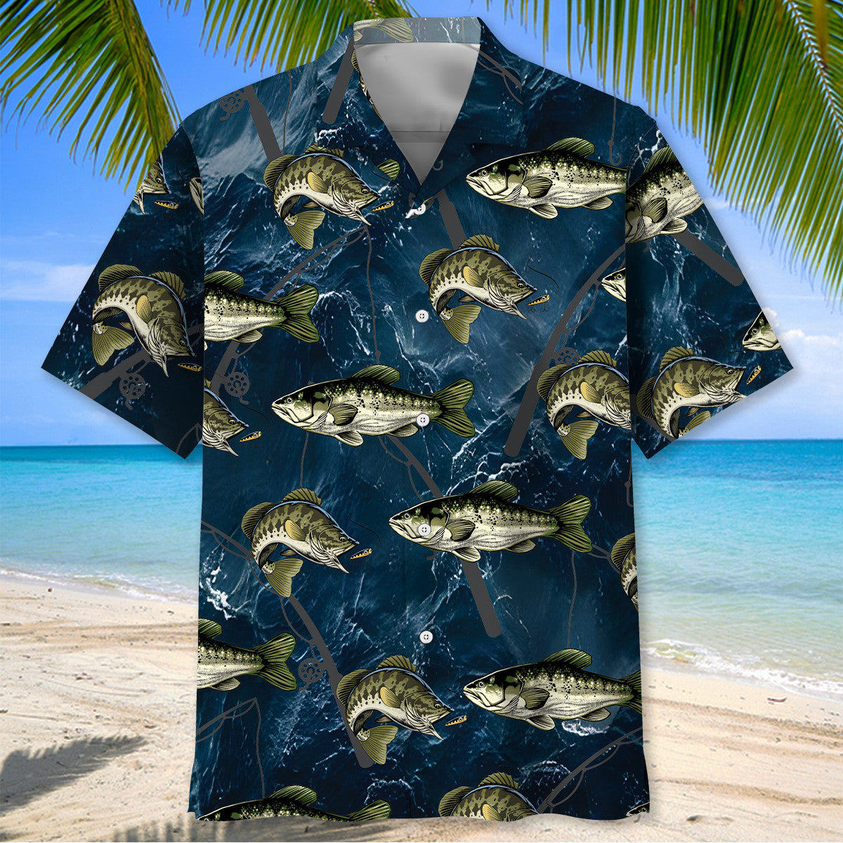 Largemouth Bass Fishing Dark Blue Hawaiian Shirt