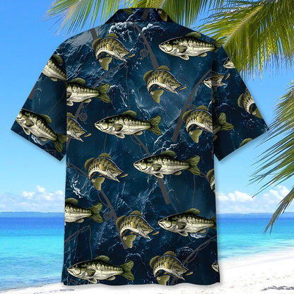 Largemouth Bass Fishing Dark Blue Hawaiian Shirt