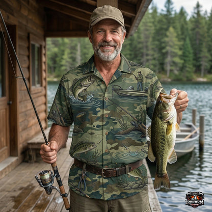 Bass Fishing Camo Hawaiian Shirt for Men