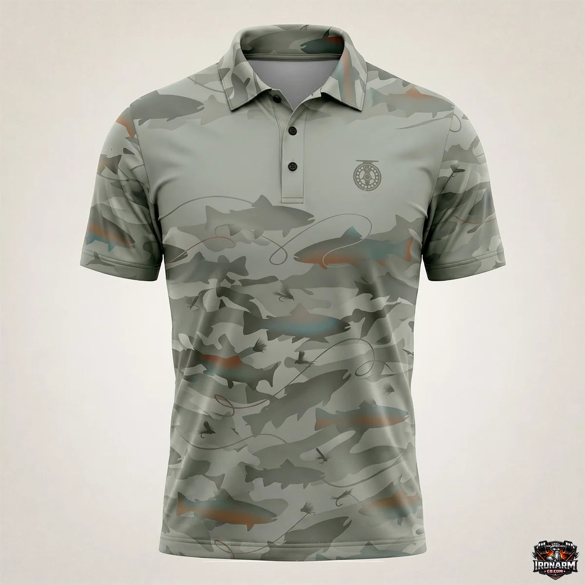 Men's Fishing Rod & Reel Pattern Polo Shirt – Black Olive