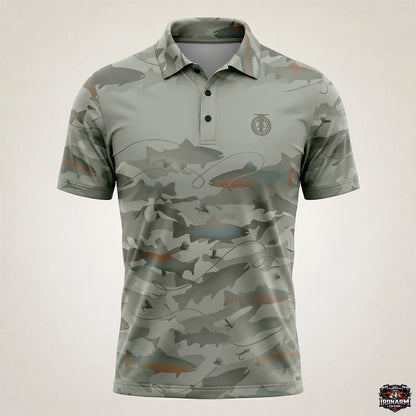 Men's Fishing Rod & Reel Pattern Polo Shirt – Black Olive