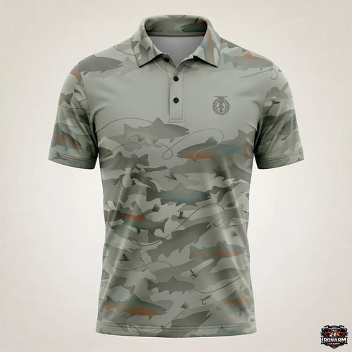 Men's Fishing Rod & Reel Pattern Polo Shirt – Black Olive