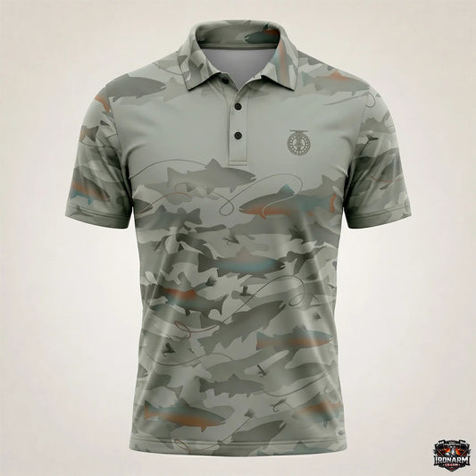Men's Fishing Rod & Reel Pattern Polo Shirt – Black Olive