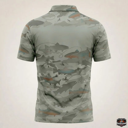 Men's Fishing Rod & Reel Pattern Polo Shirt – Black Olive