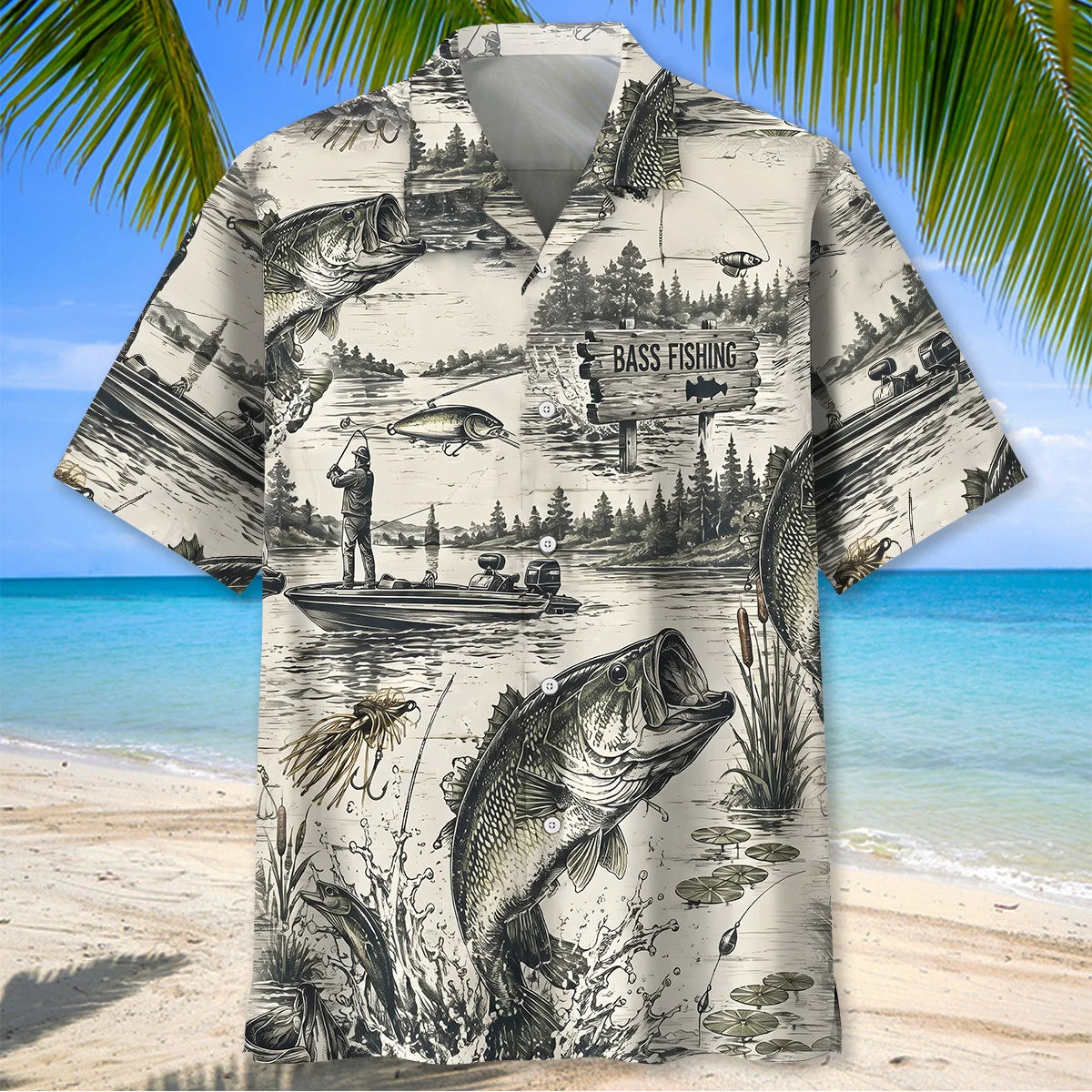 Bass Fishing Vintage Sketch Lake Hawaiian Shirt