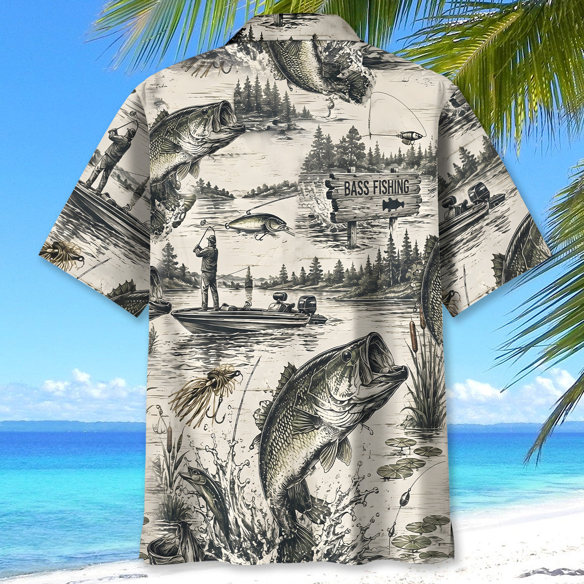 Bass Fishing Vintage Sketch Lake Hawaiian Shirt