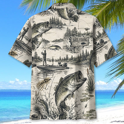 Bass Fishing Vintage Sketch Lake Hawaiian Shirt
