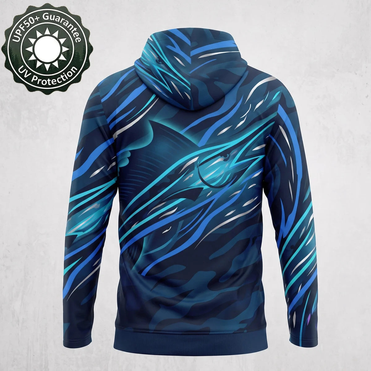 Men's UPF50+ Fishing Hoodie with Face Mask – Blue Shark Sun Protection Long Sleeve Shirt