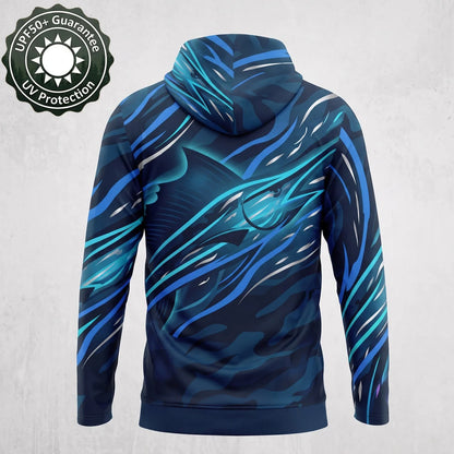 Men's UPF50+ Fishing Hoodie with Face Mask – Blue Shark Sun Protection Long Sleeve Shirt