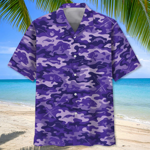 Fishing Purple Camo Bass Lures Hawaiian Shirt