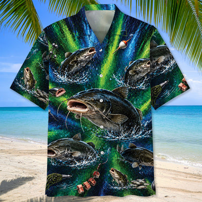 Catfish Fishing Lures Blue Green Hawaiian Shirt
