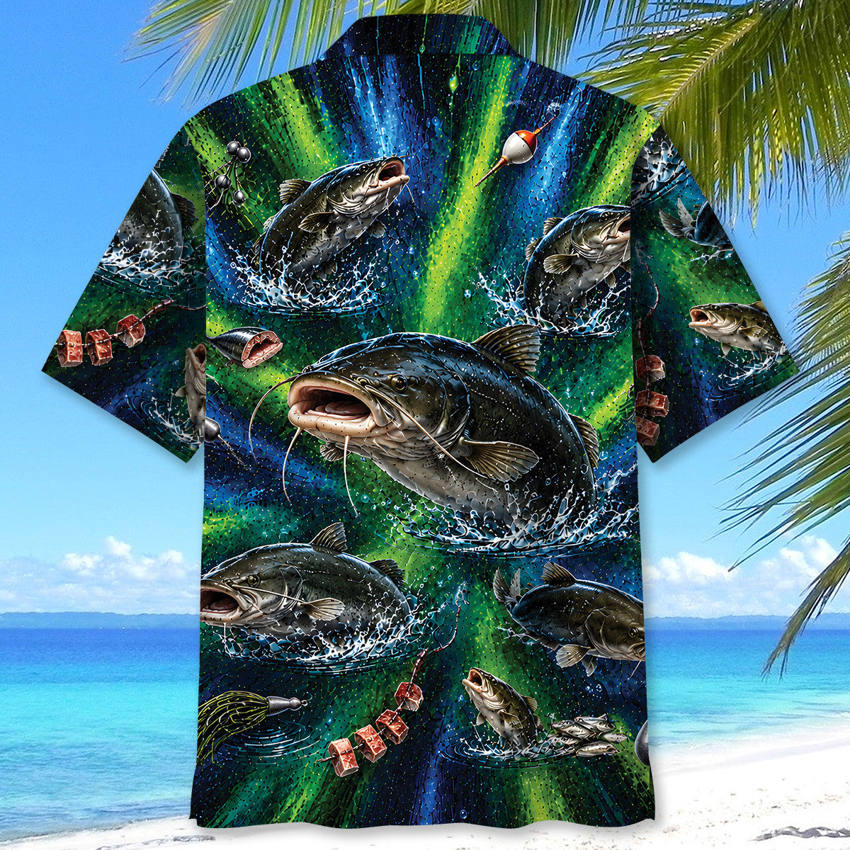 Catfish Fishing Lures Blue Green Hawaiian Shirt