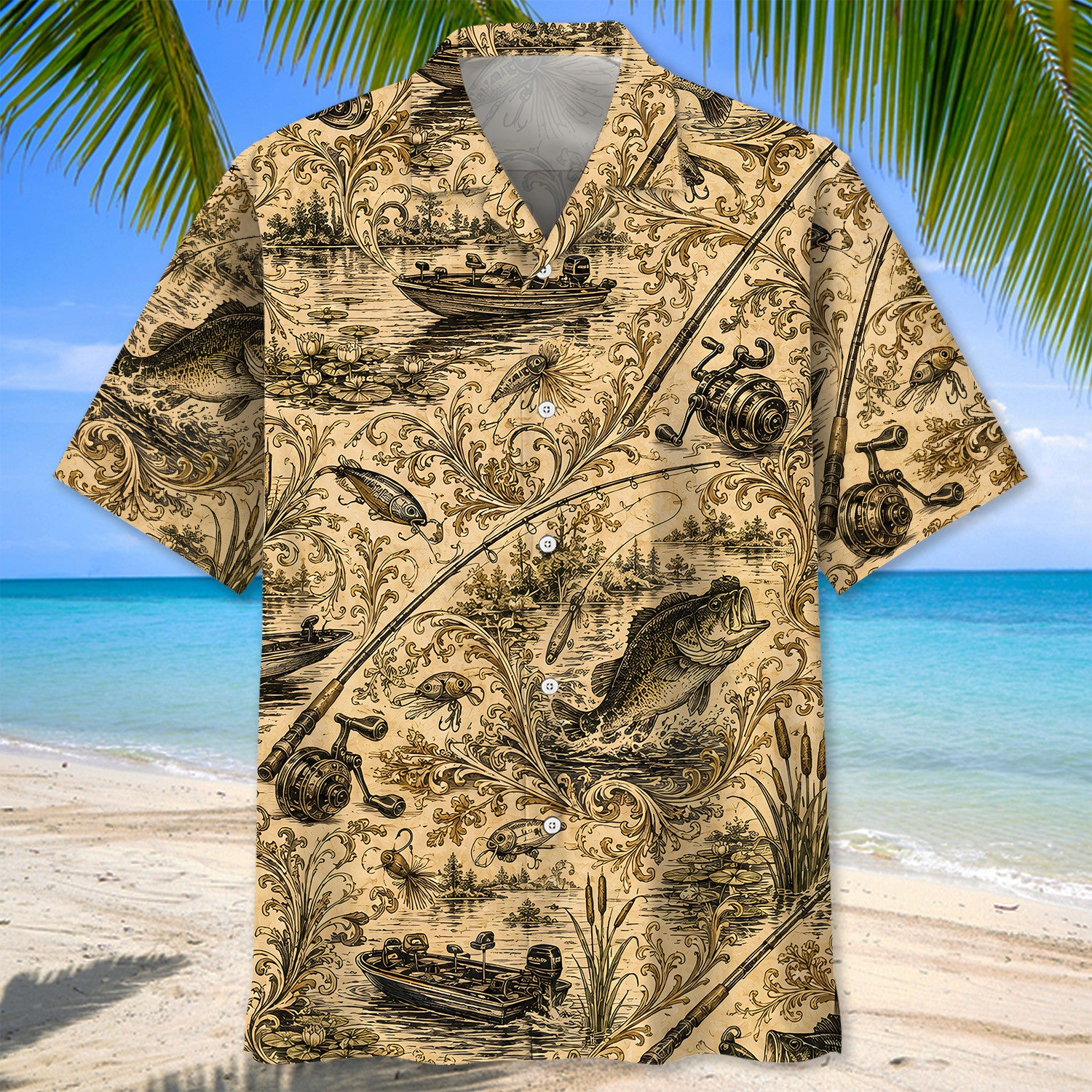 Vintage Bass Fishing Rod Tackle Hawaiian Shirt