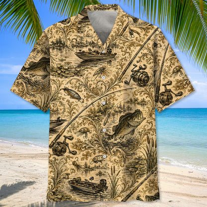 Vintage Bass Fishing Rod Tackle Hawaiian Shirt
