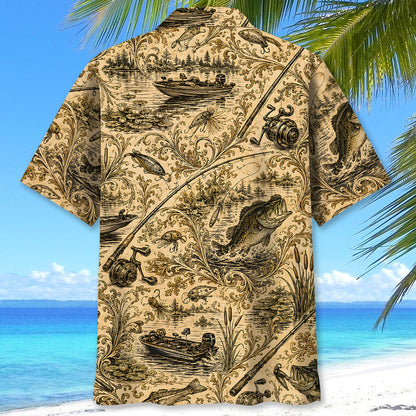 Vintage Bass Fishing Rod Tackle Hawaiian Shirt