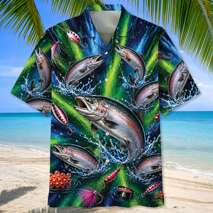 Salmon Fishing Lures Blue Green Hawaiian Shirt