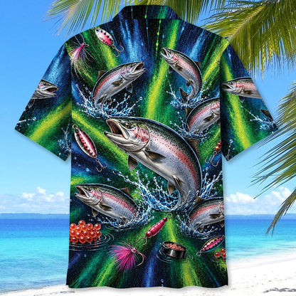 Salmon Fishing Lures Blue Green Hawaiian Shirt