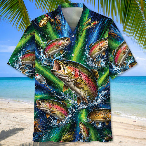 Tarpon Fishing Splash Blue Green Hawaiian Shirt (Copy)