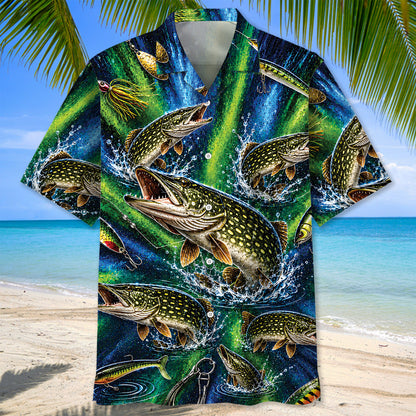 Northern Pike Fishing Lures Green Hawaiian Shirt