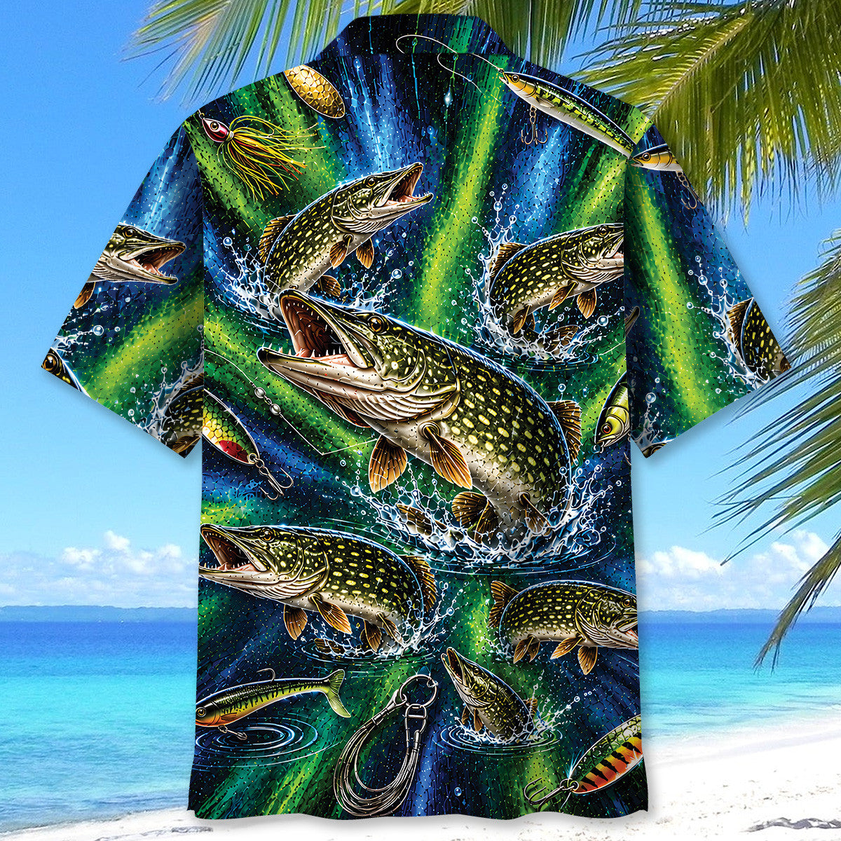 Northern Pike Fishing Lures Green Hawaiian Shirt