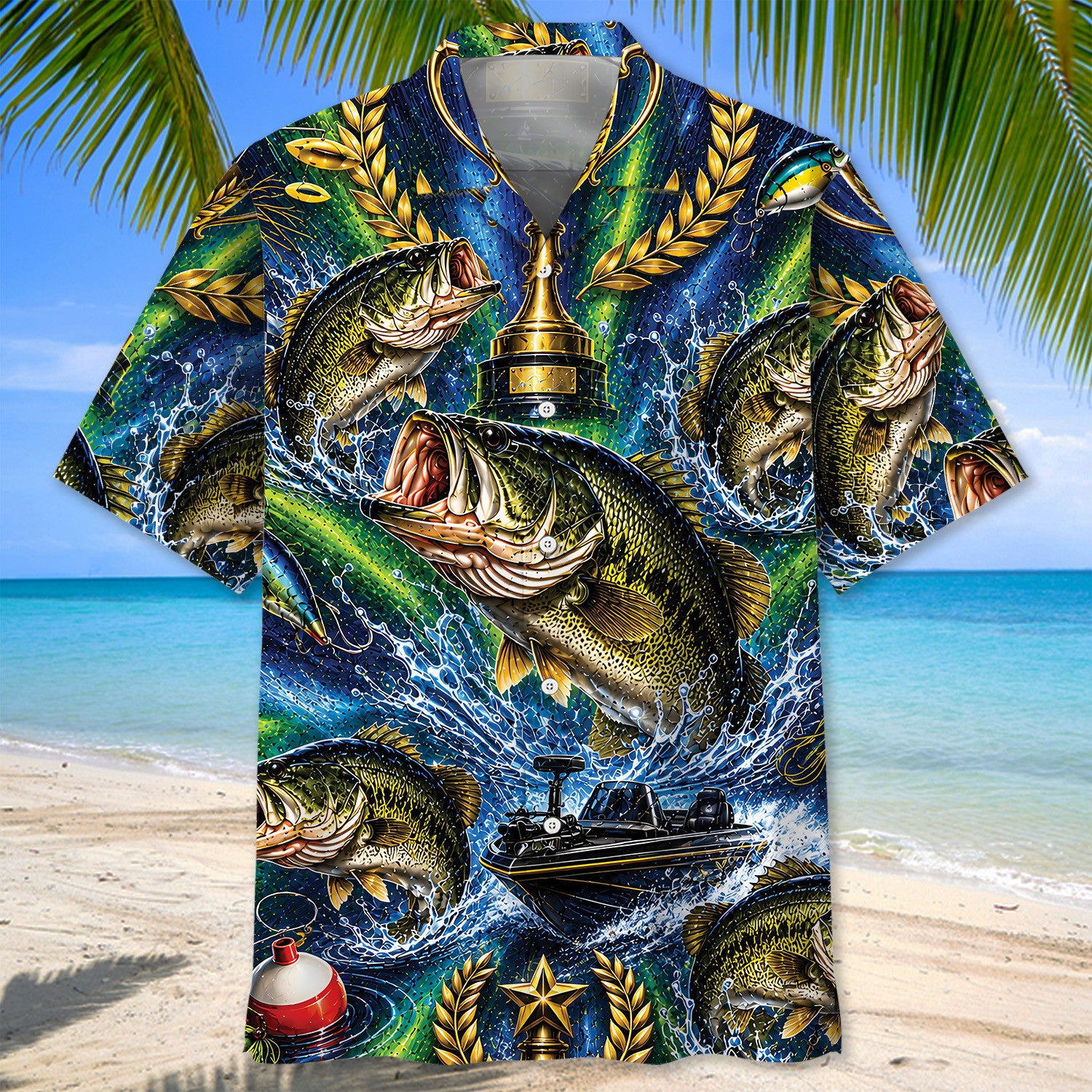 Rainbow Trout Fishing Lures Green Hawaiian Shirt