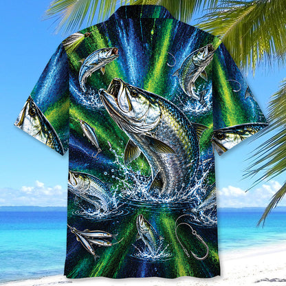 Tarpon Fishing Splash Blue Green Hawaiian Shirt