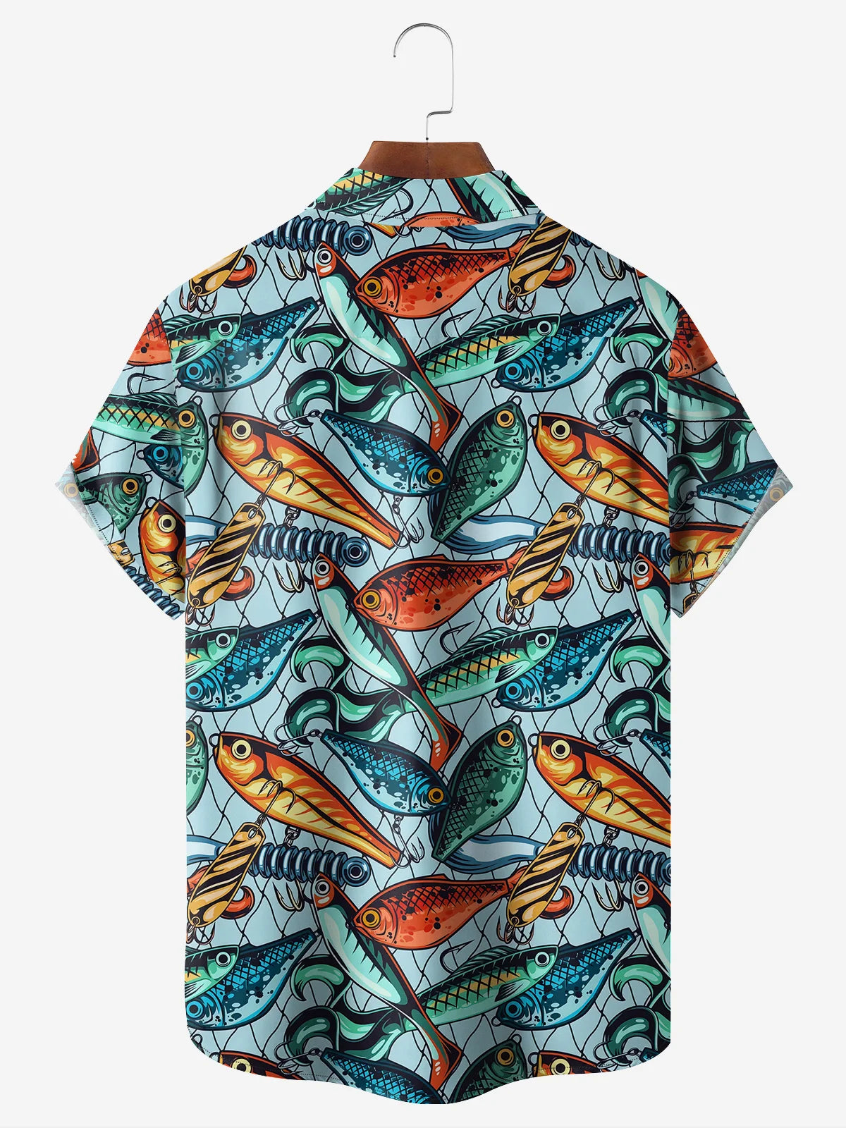 Colorful Fishing Lures Hooks Net Pattern Hawaii Shirt