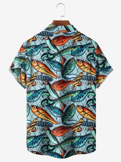 Colorful Fishing Lures Hooks Net Pattern Hawaii Shirt
