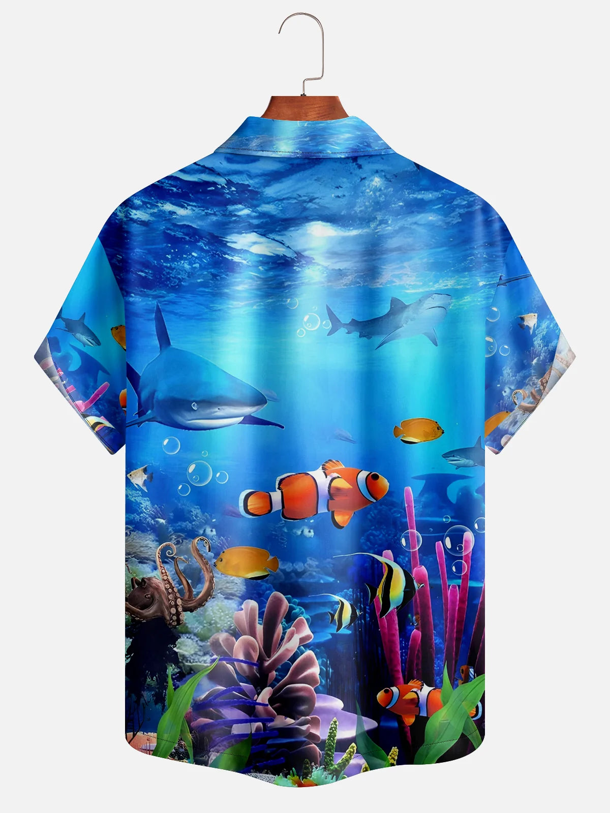 Blue Ocean Shark Clownfish Coral Reef Hawaii Camp Shirt