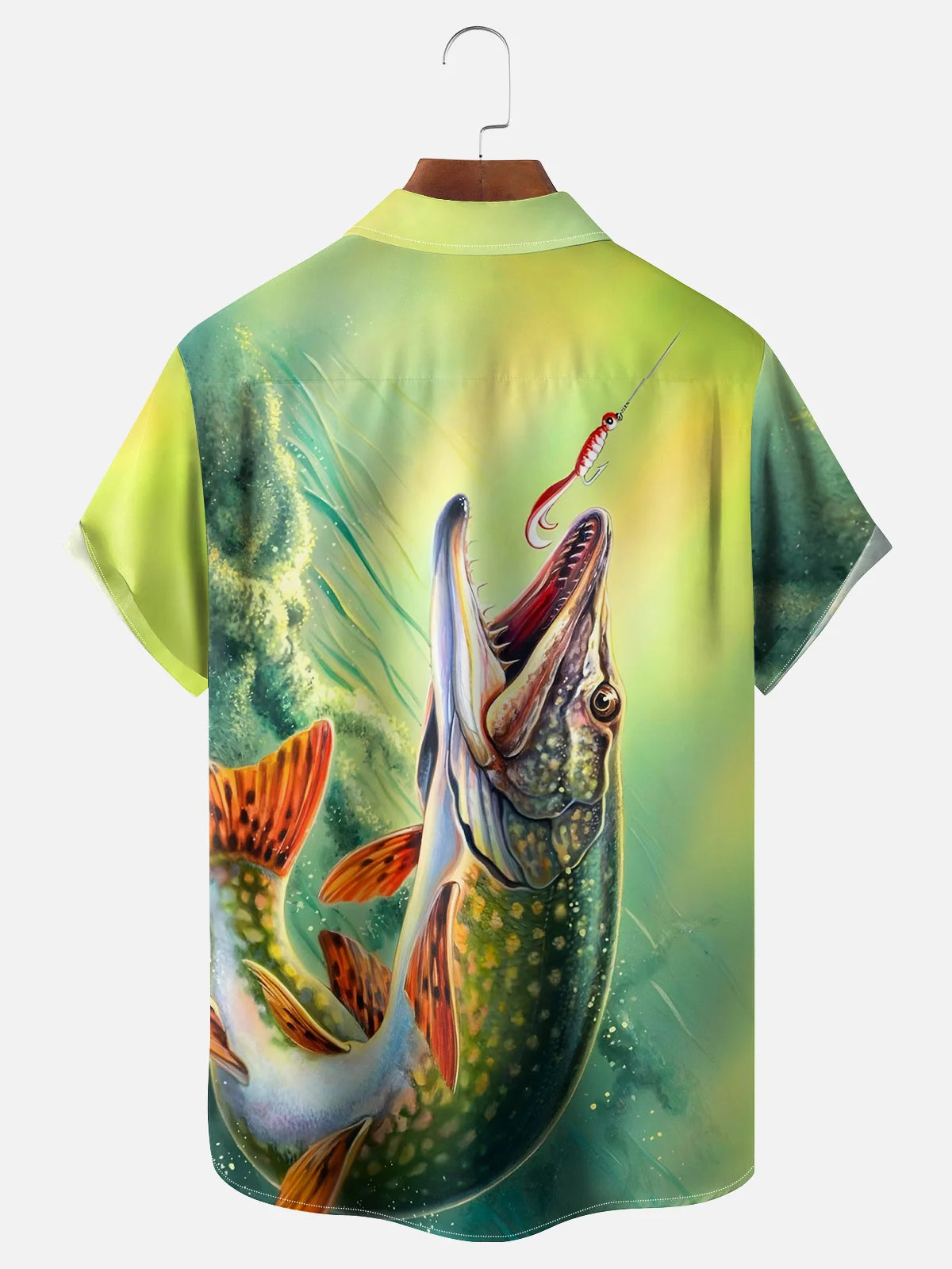 Green Pike Fish Biting Lure Underwater Camp Shirt