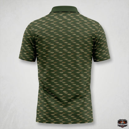 Men's Vintage Bass Print Fishing Polo Shirt – Olive Green