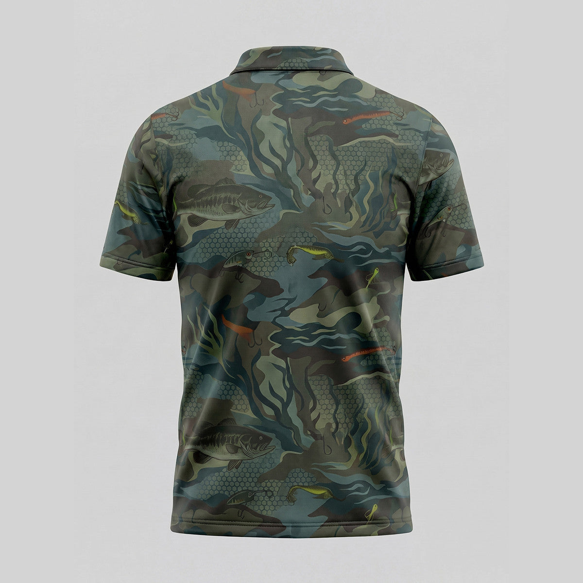 Men's Bass & Lure Camo Fishing Polo Shirt – Green