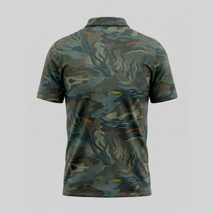 Men's Bass & Lure Camo Fishing Polo Shirt – Green