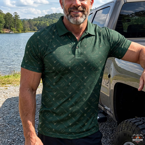 Men's Fly Fishing Lure Print Polo Shirt – Forest Green