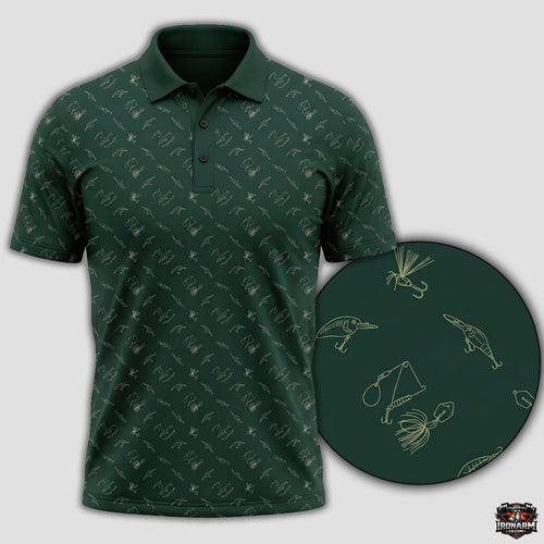 Men's Fly Fishing Lure Print Polo Shirt – Forest Green